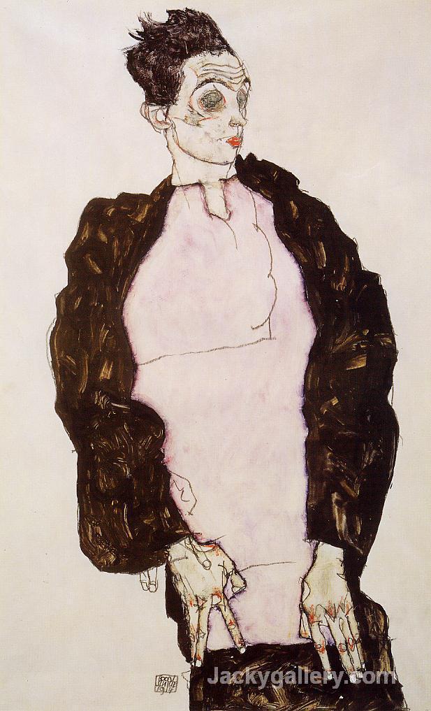 Self Portrait in Lavender and Dark Suit, Standing by Egon Schiele paintings reproduction